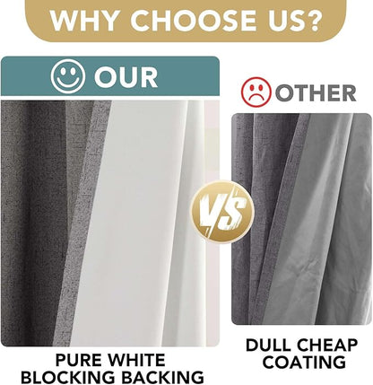 H.VERSAILTEX Linen Blackout Curtains 96 Inches Long 100% Absolutely Blackout Thermal Insulated Textured Linen Look Curtain Draperies Anti-Rust Grommet, Energy Saving with White Liner, 2 Panels, Grey