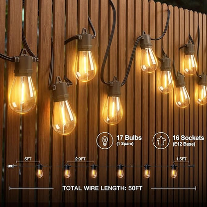 addlon 50FT LED Outdoor String Lights with Edison Shatterproof Bulbs, Weatherproof Strand, Commercial Grade Patio Lights, Decorative for Garden or Patio, Black