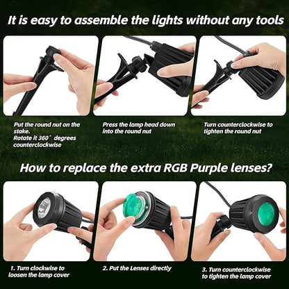 Spotlight Outdoor – 120V Plug-In, 6500K Cool White LED Landscape Lighting with RGB Purple 4 Color Lenses for Yard, Garden, Lawn & Tree Decor on Holidays&Everyday, IP67 Waterproof (4 Pack,Black)