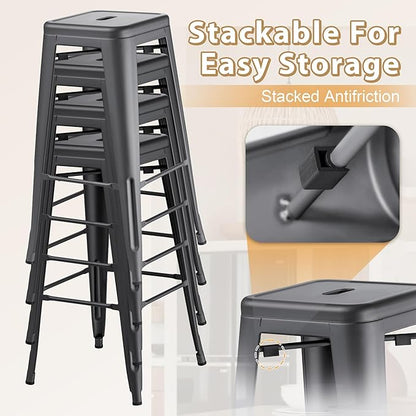 Furmax 30 Inch Metal Bar Stools Set of 4, Counter Height Backless Stools, Industrial Bar Chairs Patio Stool Stackable Backless Stool for Kitchen/Dining Room/Bistro/Patio Indoor Outdoor (Gray)