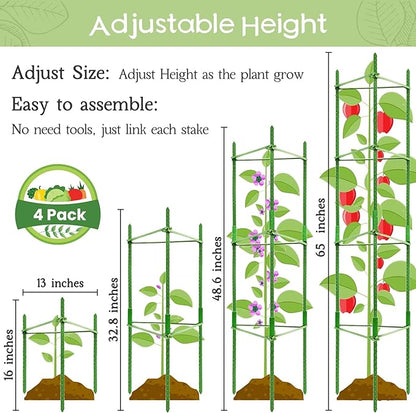 Legigo 4-Pack Tomato Cage for Garden Plant Support- Up to 63inch Garden Stakes Tomato Cage, Tomato Trellis for Potted Plants, Tomato Cages Plant Stakes for Climbing Vegetables Plants Flowers