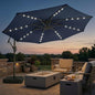 wikiwiki 10ft Solar LED Patio Umbrella with Base Included, Offset Umbrella with Weighted Sandbag Base, Cantilever Patio Umbrella for Backyard, Garden & Deck, 32 LED Lights & Polyester Shade, Navy Blue