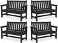 SERWALL Outdoor Bench, HDPE Outdoor Benches Weatherproof, 2-Person Garden Bench with 660 lbs Weight Capacity, Patio Benches for Outdoors, Garden, Porch, Backyard and Park, Black, 4 Pack
