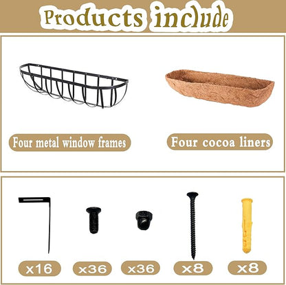 4pack 36-inch Window Sill Window Railing Planters with Cocoa Liner for Outdoor Balconies, Porches, Fences, Patio Railings