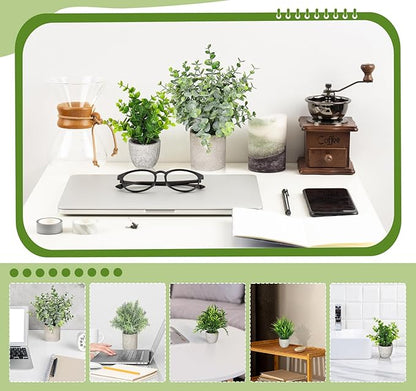 Fake Plants,5Pack Mini Potted Artificial Plant Small Faux Plant Indoor Outdoor for Home Decor,Eucalyptus Greenery Plastic Fake Green Grass Plants for Office Bathroom Shelf Farmhouse Coffee Table Decor