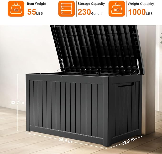 Deck Box 230 Gallon Black Resin Patio Storage Bench