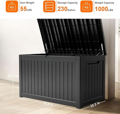 Deck Box 230 Gallon Black Resin Patio Storage Bench