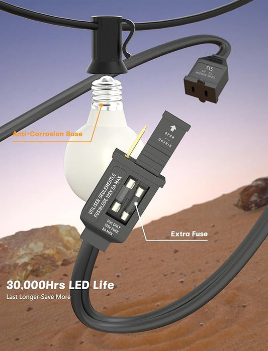 String Lights 50 FT Outdoor G40 Frosted White LED Bulbs