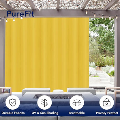 PureFit Outdoor Curtains for Patio Waterproof Weatherproof, UV Resistant Outside Curtains for Gazebo, Front Porch, Pergola, Sun Blocking Privacy Curtain, 100W x 84L inch, 1 Panel, Yellow