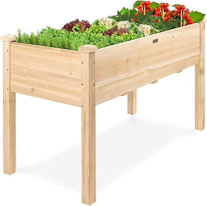 Best Choice Products 48 x 24 x 30 Inches Raised Garden Bed, Elevated Wood Planter Box Stand for Backyard, Patio, Balcony with Bed Liner, 200 Pound Capacity - Natural