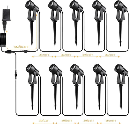 Low Voltage Landscape Lighting,10 Pack Outdoor LED Landscape Spotlights with Transformer 27V Garden Lights Pathway Lights IP65 Waterproof 3000K Warm White
