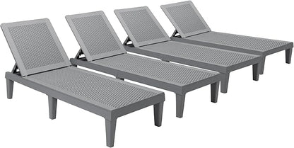 Devoko Outdoor Chaise Lounge Chair Set of 4 for Outside Pool Patio, Adjustable Waterproof Easy Assembly Chaise Lounge Outdoor (Light Grey, Set of 4)