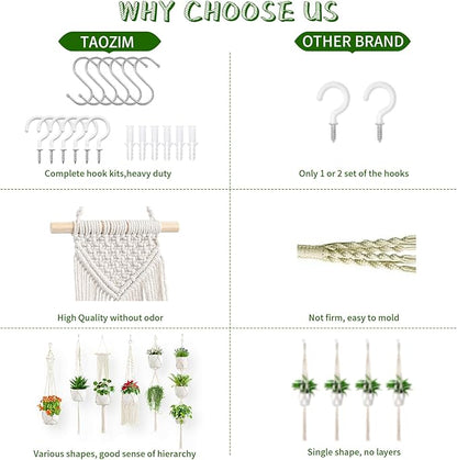 Macrame Plant Hangers, 6Pack Hanging Plant Holders Indoor w/ 6 Set Hooks Handmade Cotton Rope Plant Hangers Set Flower Pots Holder Stand Boho Home Decor Hanging Planters for Indoor Outdoor Plants