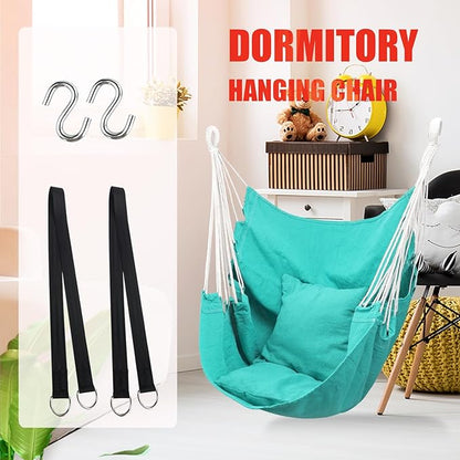 Hommtina Hammock Chair Hanging Rope Swing, Max 300 Lbs Hanging Chair with Pocket & Durability Perfect for Outdoor, Home, Bedroom, Patio, Yard (Pillows NOT Included,Pea Green)