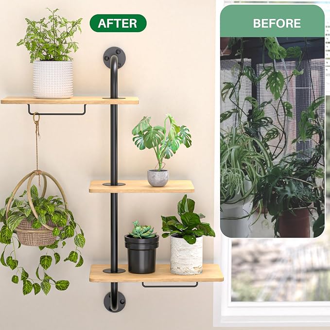 YUOROS Window Plant Shelves, 3-Tier Rotating Plant Shelf Stand, Indoor Metal Wall Plant Holder