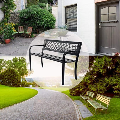 Garden Bench Outdoor Bench with Plastic Backrest for Patio Metal Bench Park Bench or Yard Porch Clearance Work Entryway