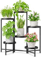 iDavosic.ly 6 Tier Large Plant Stand Indoor with 10 Inch Wide Tray, Tiered Corner Metal Outdoor Flower Display Holder Shelf, Folding Tall Rack for Patio Porch Living Room, Modern Black