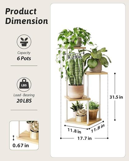 Tall Plant Stand Indoor 4 Tiered Plant Shelf for Multiple Plants Coner Shelf Stand Wood Plant Stand Metal Shelving for Living Room Bedroom Balcony Patio White