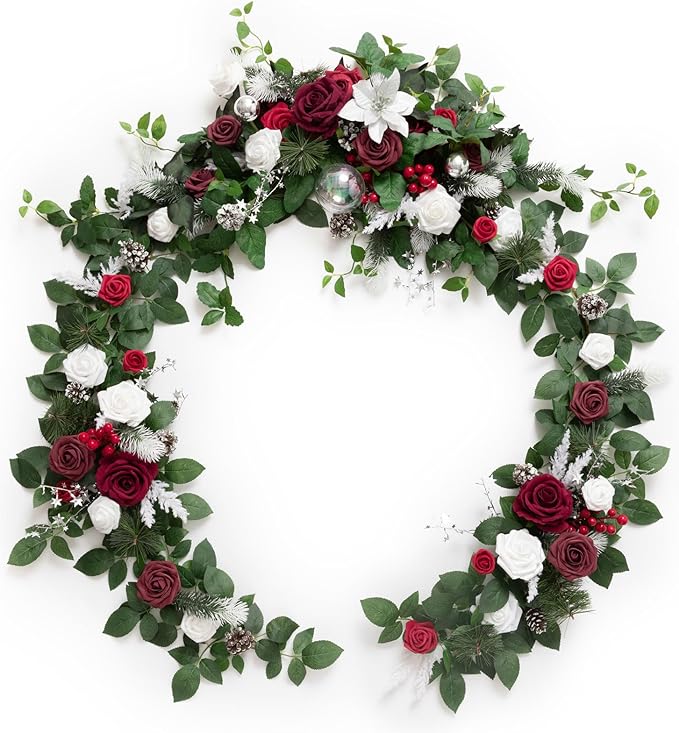Artificial Flower Garland, Red Eucalyptus and Willow Leaf 6 Ft Table Runner