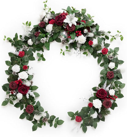 Artificial Flower Garland, Red Eucalyptus and Willow Leaf 6 Ft Table Runner