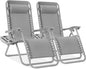 Best Choice Products Set of 2 Adjustable Steel Mesh Zero Gravity Lounge Chair Recliners w/Pillows and Cup Holder Trays - Dove Gray