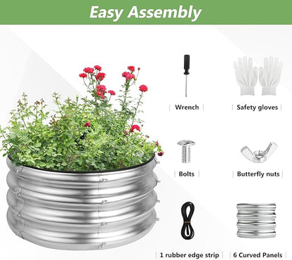 2x2x1ft Round Galvanized Raised Garden Bed Kits, Raised Garden Bed Metal Planter Outdoor Easy Assembly Garden Bed for Planting Vegetables, Fruits & Flowers, Sliver