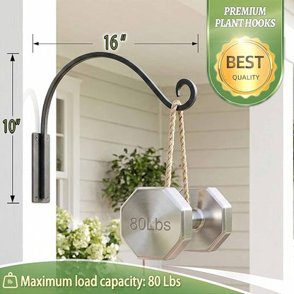 Qiang Ni Heavy-Duty Plant Hanger - 16 Inch 80lb Metal Wall Mount Plant Bracket for Indoor Outdoor Hanging Bird Feeders, Flower Baskets, Lanterns
