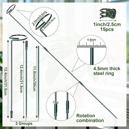 Mwellewm 3 Sets Plant Stakes 12/25/36 Inch Adjustable Plant Support Stakes Tall for Indoor Outdoor Plant Holder Stick Steel Garden Stem Pole Amaryllis Stakes with 15 Clip for Tomato Orchid Lily Flower