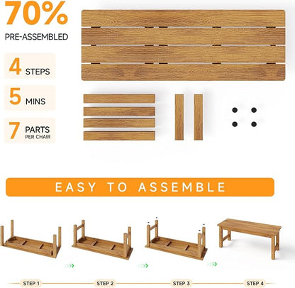 ONBRILL Outdoor Benches Weatherproof, 2-Person Poly Lumber Garden Bench, All-Weather Patio Bench Will not Rot and Fade for Garden, Porch, Backyard and Park, Easy Installation, Teak