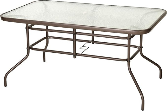 Flash Furniture Tory 31.5" x 55" Rectangular Tempered Glass Metal Table with Umbrella Hole, Bronze