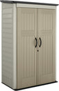 Rubbermaid Vertical Resin Outdoor Storage Shed With Floor (4 x 2.5 Ft) Weather Resistant Beige/Brown Organization for Home/Backyard/Pool Chemicals/Toys/Garden Tools/Porch/Patio Cushions