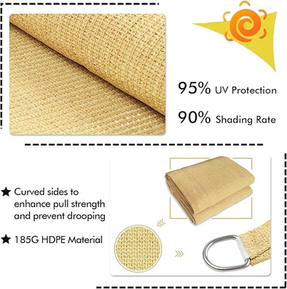 KANAGAWA 6'X12' Sand Custom Size Sun Shade Sail Rectangle UV Block Canopy Cover for Patio Backyard Lawn Garden Outdoor (Customized Available)