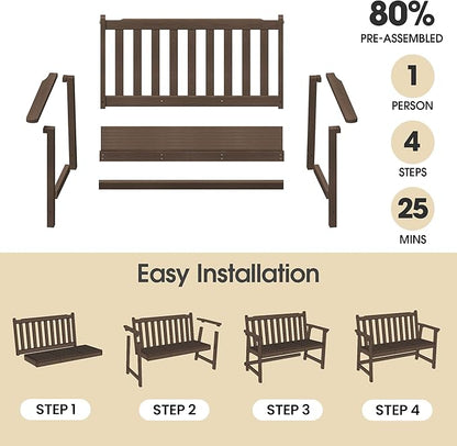 Ciokea 48" Outdoor Bench Set of 2, HDPE Weatherproof Garden Bench, 2-Person Memorial Benches with 550 Lbs, Waterproof Patio Porch Benches for Outside Business Deck Office Backyard Balcony, Brown