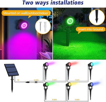 T-SUNUS RGB Solar Spot Lights Christmas Outdoor 6-in-1, Color Changing Landscape Spotlights Pond Lighting Waterproof IP65 9.8ft Cable for Tree Patio Pathway Yard Garden Wall Flag Halloween Holiday
