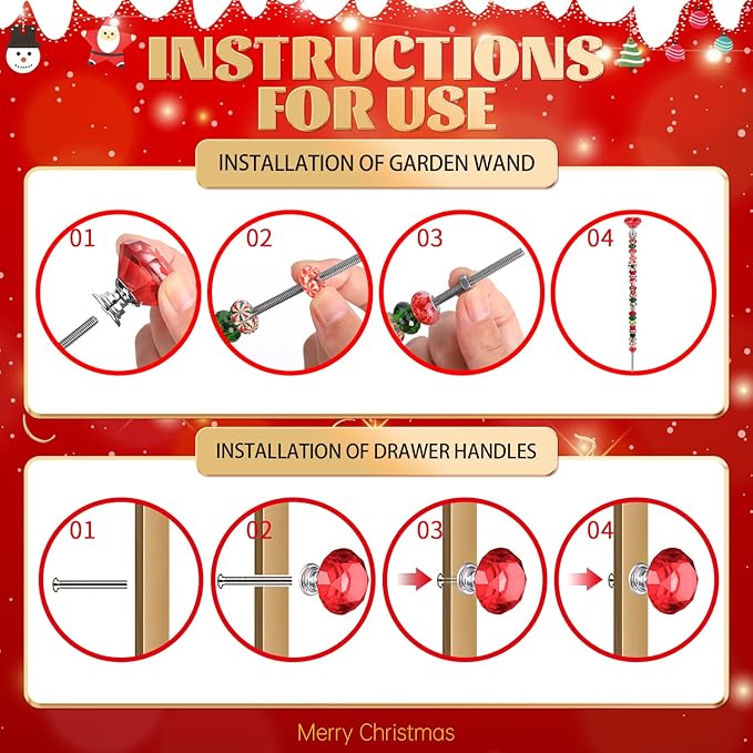 Decorative Garden Stakes DIY Fairy Wand Kit with Beads, Red Green White