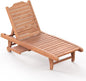 Wooden Chaise Lounge Chair, 3-Position Adjustable Outdoor Tanning Chair with Hidden Side Tray & Wheels, Poolside Patio Sun Chair