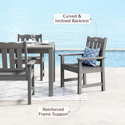 Stoog All-Weather Patio Dining Table for 4, HIPS & Aluminum Frame Outdoor Dining Table with Umbrella Hole, for Garden, Backyard and Lawn, Grey
