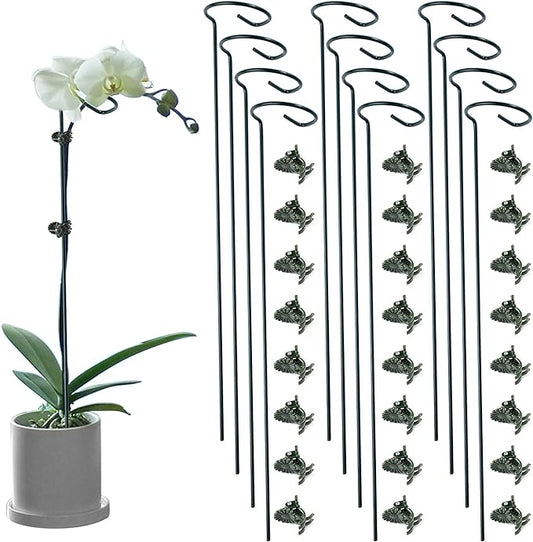 12 Pack Plant Support Stakes with 24 Pcs Plant Clips, Garden Single Stem Support Stake, Plant Cage Support Ring for Indoor Outdoor Flowers Rose Amaryllis Tomatoes Peony Lily Orchid (24 Inch)
