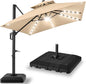 Best Choice Products 10x10ft Cantilever Patio Umbrella w/Base Included, Solar LED Lights 360 Rotation Large Offset Hanging Outdoor Shade for Deck Pool Backyard w/Stand – Sand