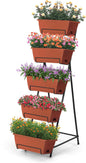 5 Tier Vertical Raised Garden Bed Planter Box, Vertical Raised Bed with Drainage Holes for Indoor Outdoor Herbs Flowers Vegetables Plants, Red