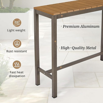 Outdoor Bar Table, 45" Patio Bar Height Counter Console Table, Waterproof HDPS Slatted Top, Weather Resistant, Hot Tub, Balcony, Yard, Indoor or Outdoor Use, Teak