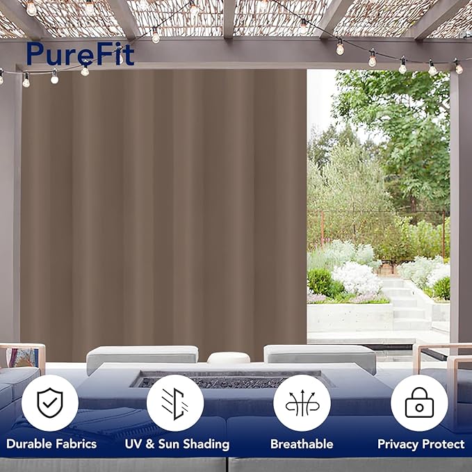 PureFit Outdoor Curtains for Patio Waterproof Weatherproof, UV Resistant Outside Curtains for Gazebo, Front Porch, Pergola, Sun Blocking Privacy Curtain, 100W x 120L inch, 1 Panel, Camel
