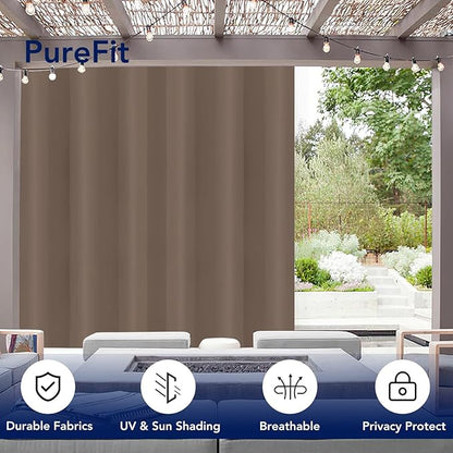 PureFit Outdoor Curtains for Patio Waterproof Weatherproof, UV Resistant Outside Curtains for Gazebo, Front Porch, Pergola, Sun Blocking Privacy Curtain, 100W x 120L inch, 1 Panel, Camel