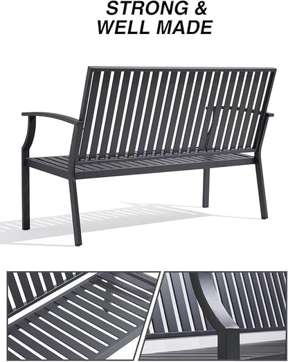 52" Outdoor Bench Garden Bench, Weatherproof Anti-Rust Heavy-Duty Outside Benches Clearance, Aluminum Metal Bench for Front Porch, Patio, Park (Dark Grey,1 PCS)