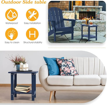 Adirondack Outdoor Side Table, 2-Tier Sturdy Patio End Table Weather Resistant, 16.5" Solid Side Table for Patio, Pool, Porch(Navy Blue)