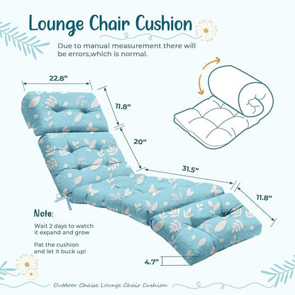 Outdoor Chaise Lounge Chair Cushion 75.1 x 22.8 x 4.7 Inches 100% Waterproof Replacement Cotton Patio Pool Lounge Chair Cushion for Outdoor Furniture with Ties, Blue Butterfly