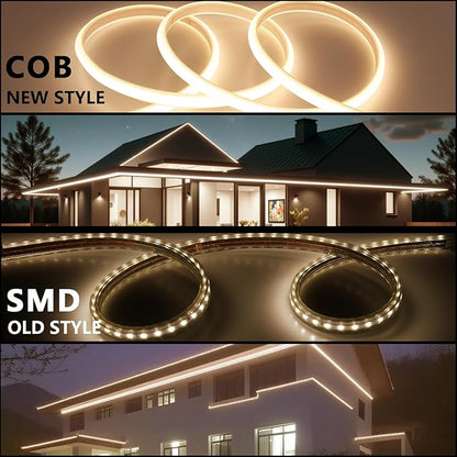 AC 110V COB LED Strip Lights Outdoor Waterproof 65.6ft, 3000K Warm White Super Bright 200W CRI 90+ LED Rope Light, IP65 Flexible Cuttable, for Bedroom Garden Commercial House