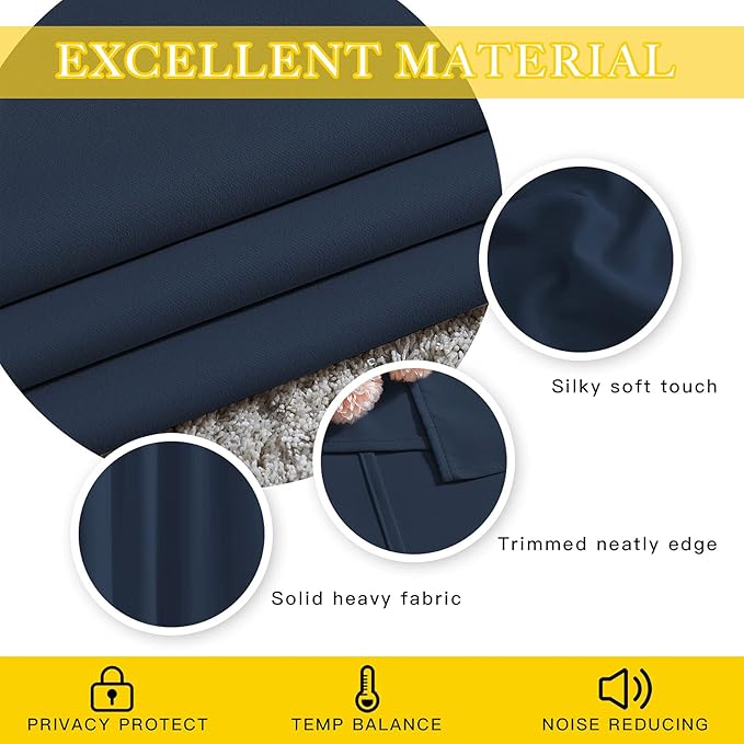 NICETOWN Navy Blue Blackout Room Divider Curtains 144 inch Length, Grommet Energy Saving Thermal Drapes Sound Reducing Window Treatments for Living Room, 1 Panel, W80 x L144
