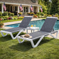 Kozyard Outdoor Chaise Lounge Chair, Full Flat Adjustable Patio Lounger with Aluminum Frame & Resin Legs, Textilene Fabric for Poolside, Backyard & Beach (Gray, 2Chairs with Table)