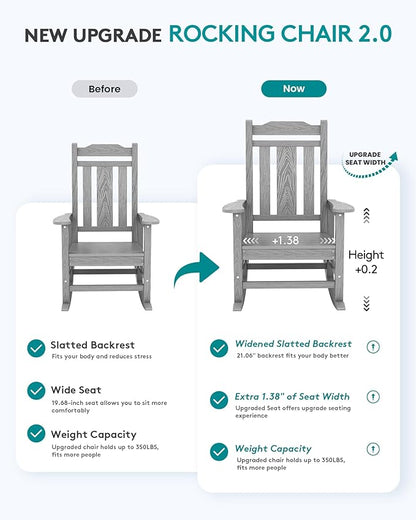 Rocking Chairs in Space Grey, HDPE Wood Texture, 350 lb Capacity, Outdoor Use